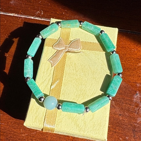 Amazonite and 925 Sterling silver Jewelry - Amazonite stone Bracelet w Sterling silver beads one size Stretchable Bracelet